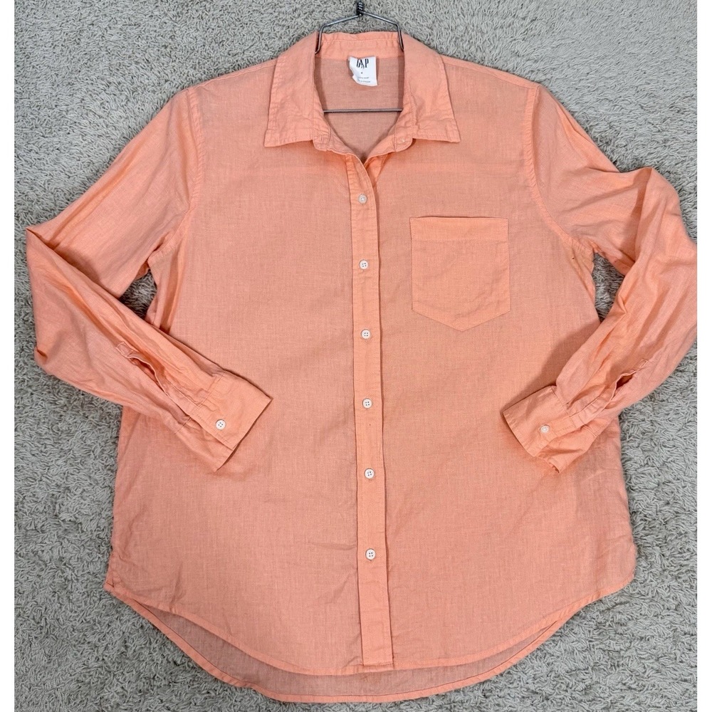 Gap Easy Shirt Orange Linen Blend Long Sleeve Button Up Shirt Women's M Coastal - Picture 4 of 9